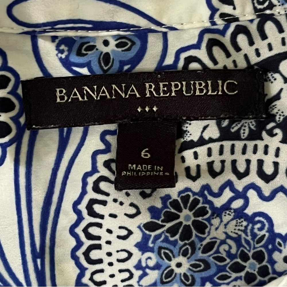 Banana Republic Blue White Paisley Sheath Dress Sleeveless Sz 6 Summer Resort - Picture 3 of 13